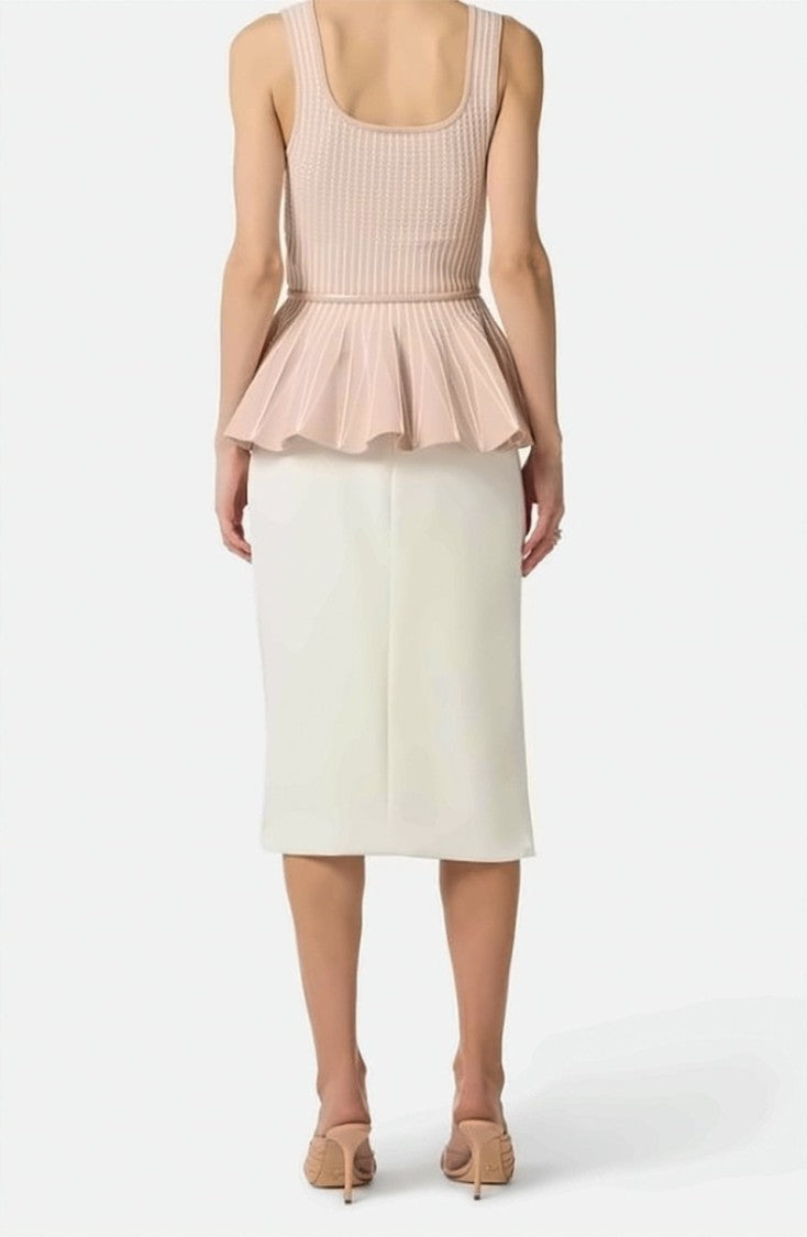 Elisabetta Franchi Light Crepe Satin Side Bands Skirt