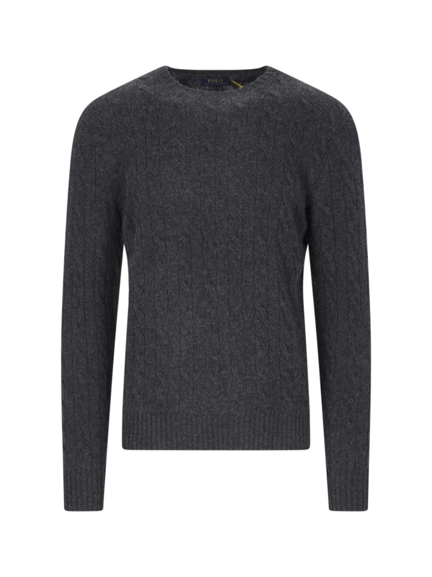 Polo Ralph Lauren Grey Cashmere And Wool Sweater With Cable Knit Design