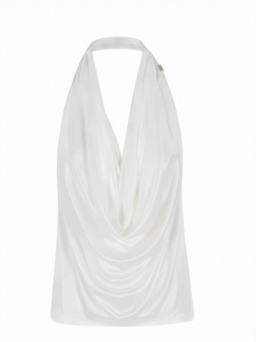 Elisabetta Franchi Shiny Viscose Jersey Gutter Neckline Top
