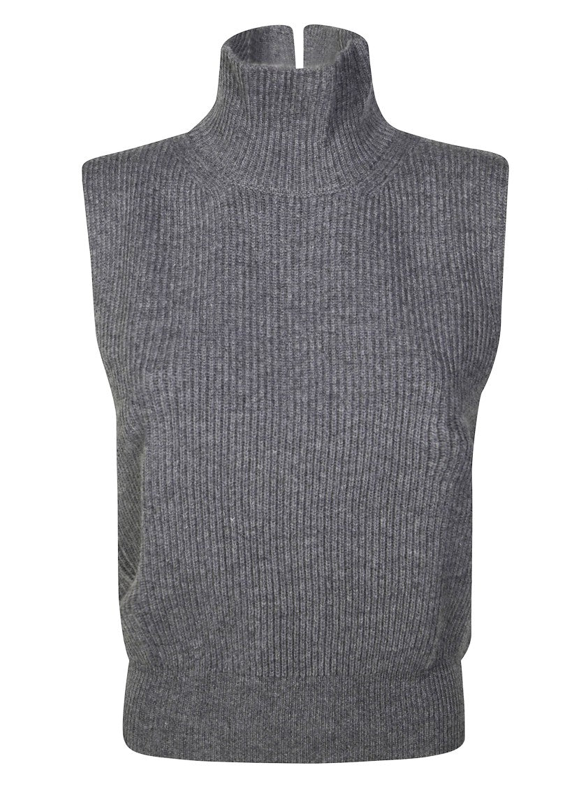 Dondup Fitted Sleeveless Knit Top With High Mock Neck