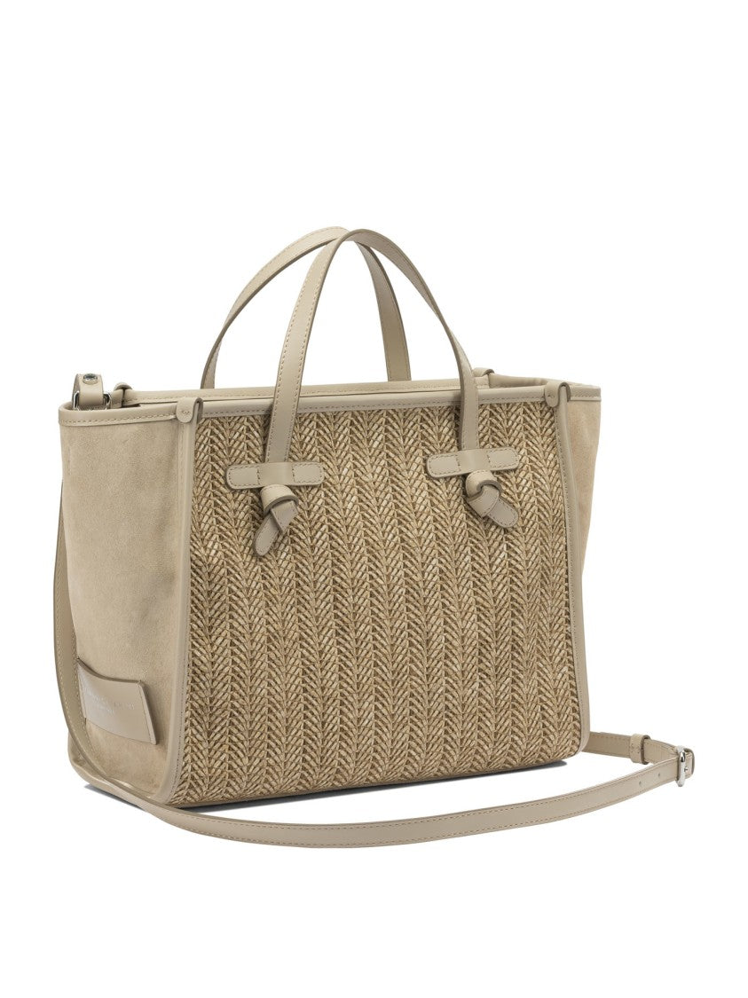Gianni Chiarini Woven Textured Beige Shoulder Bag With Leather Accents
