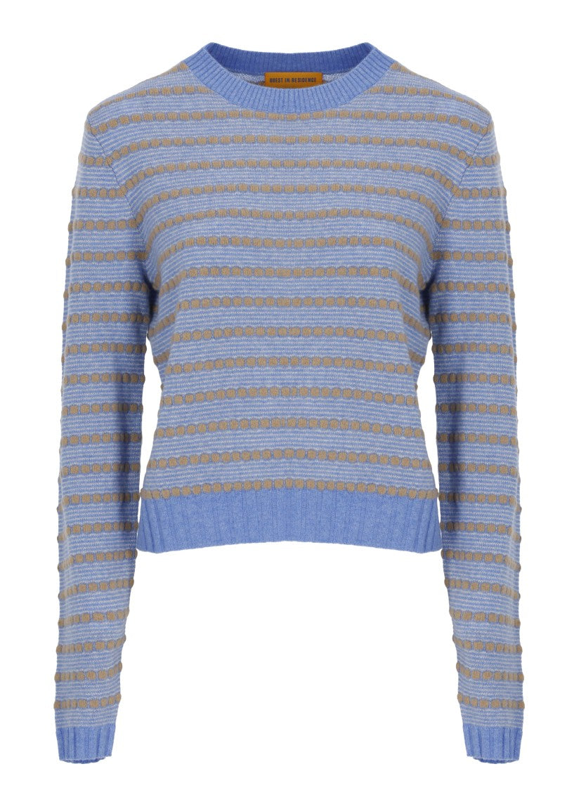 Guest In Residence Light Blue Striped Dot Cashmere Sweater