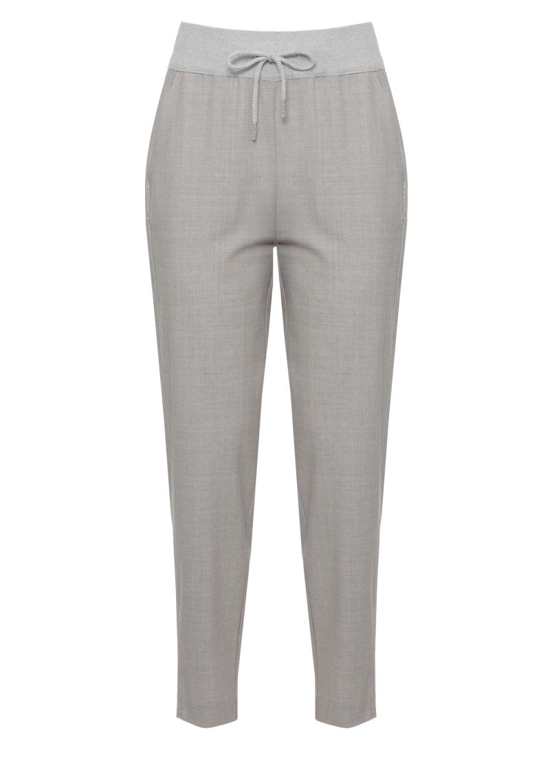 Panicale Grey Virgin Wool Light Point Detail Straight-Leg Pants