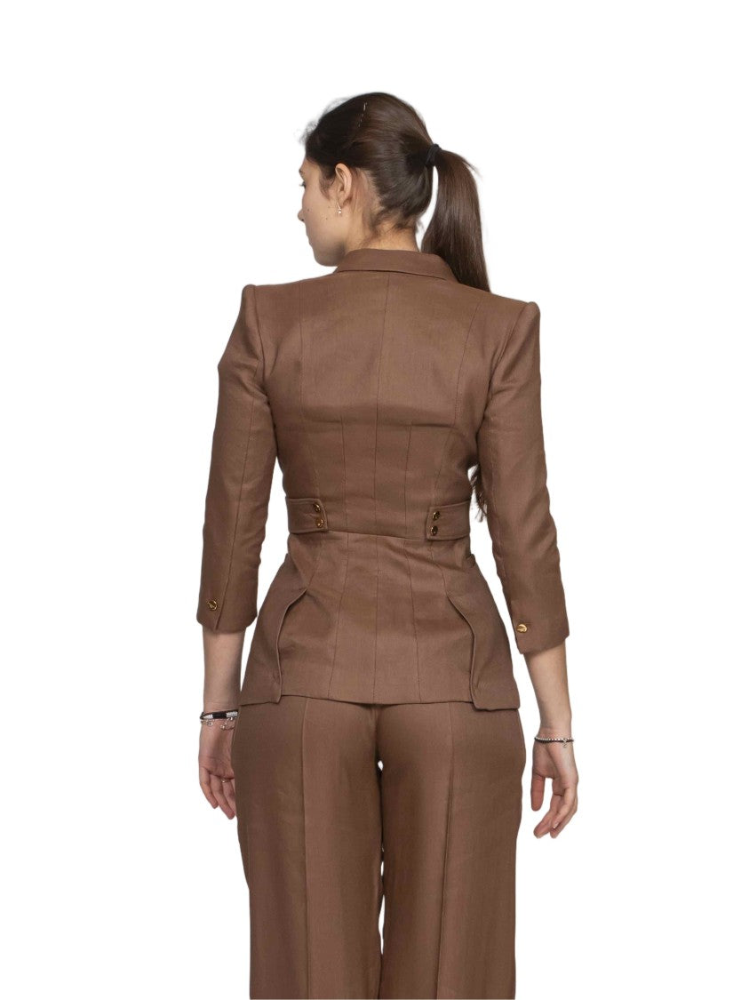 Elisabetta Franchi Brown Side Buckle Tailored Blazer