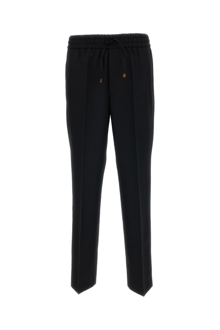 Drôle De Monsieur Tailored Black Drawstring Waist Trousers With Pressed Crease