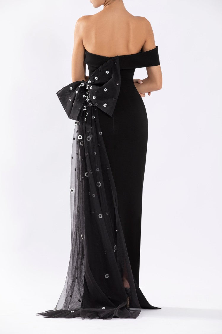 Saiid Kobeisy Crepe Off-Shoulder Dress With A Tulle Bow