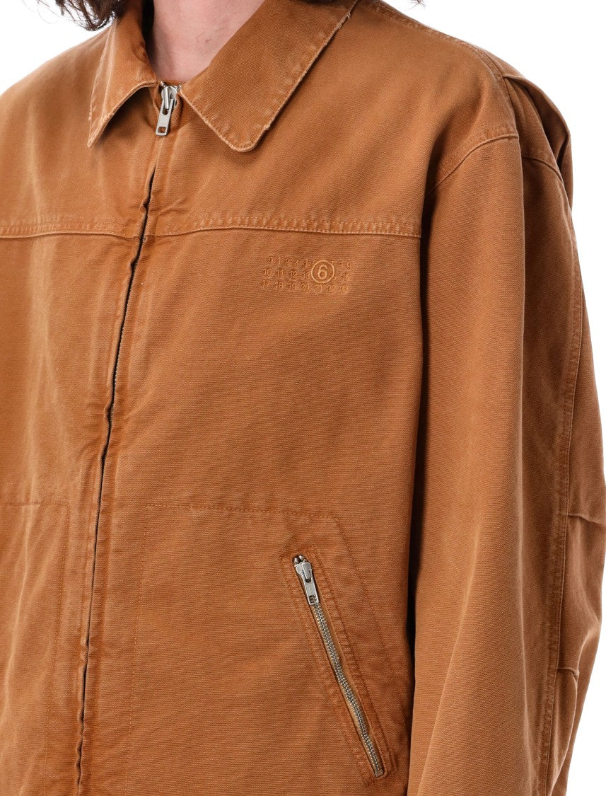 Mm6 By Maison Margiela Tobacco Cotton Canvas Jacket With Distressed Finish