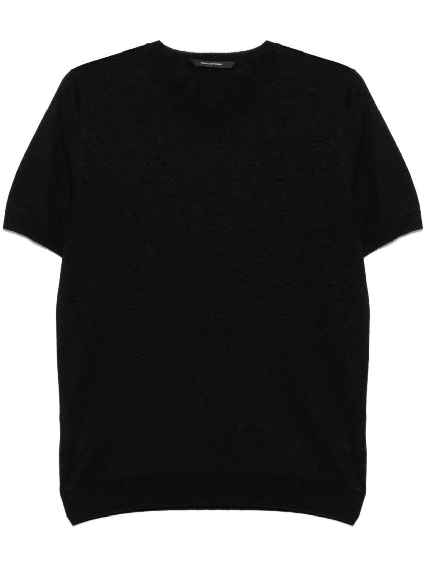 Tagliatore Fitted Black T-Shirt With Classic Crew Neckline