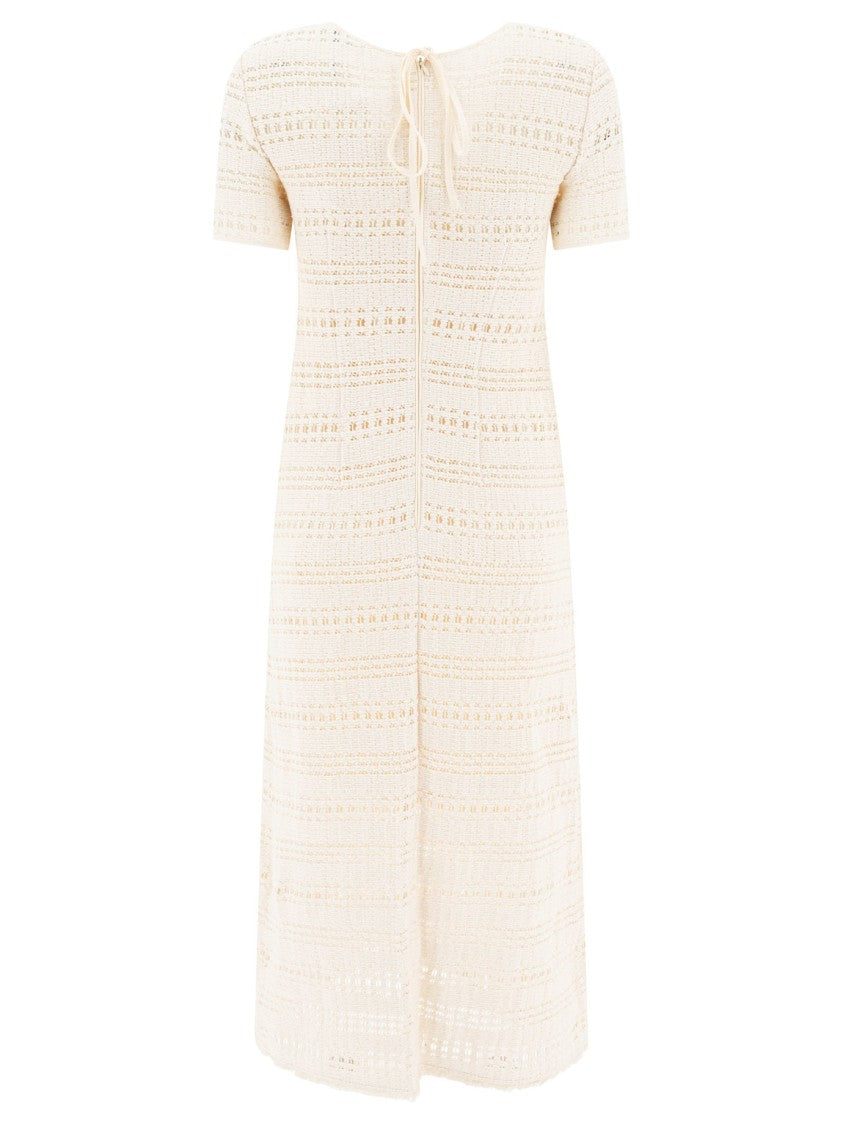 Sandbeige Textured White Day Dress