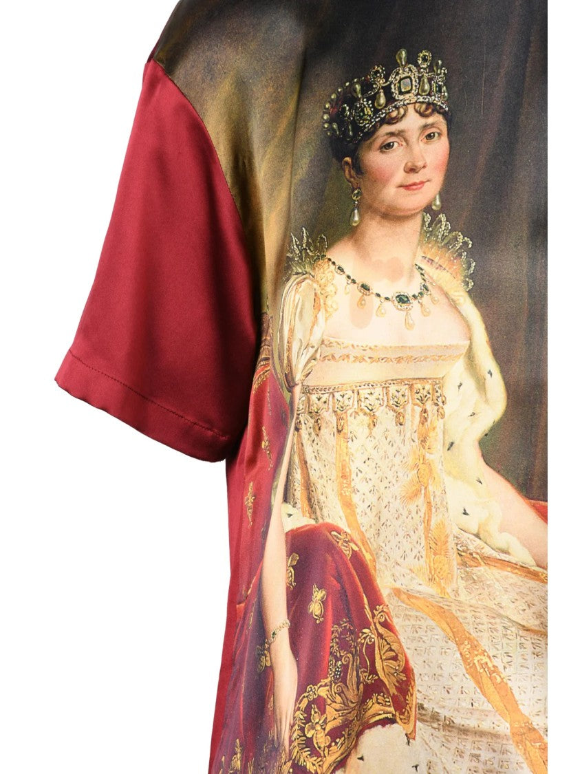Dolce & Gabbana Burgundy/Green Regal Print Silk Satin Blouse