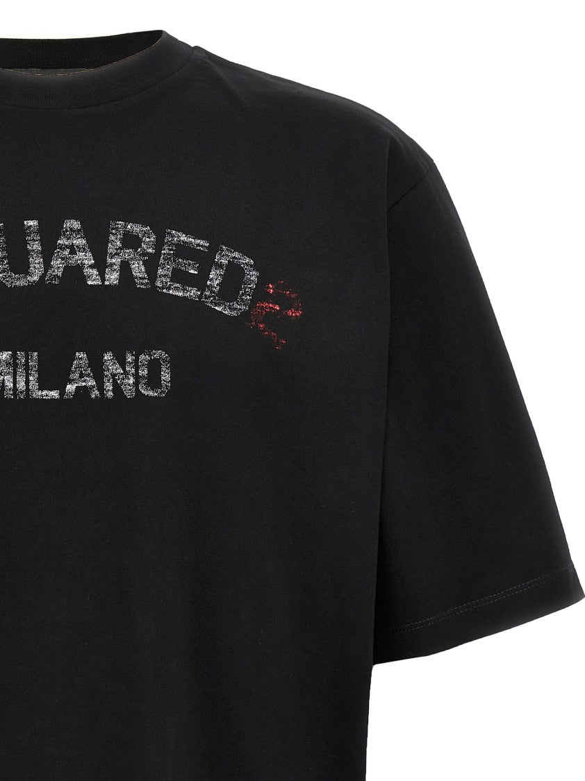 Dsquared2 Black Cotton Jersey T-Shirt With Faded Print