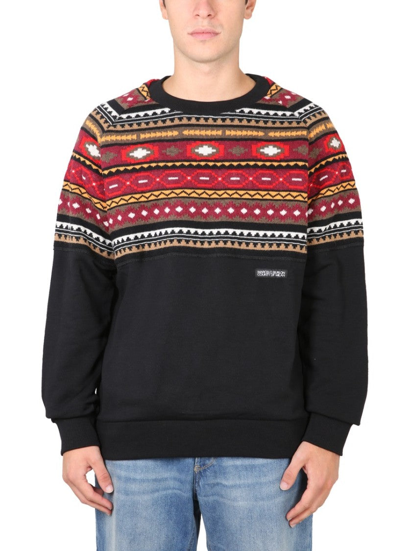 Marcelo Burlon Crew Neck Sweatshirt With Geometric Pattern