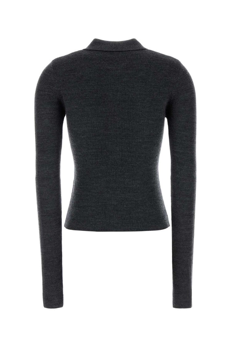 Ganni Dark Grey Wool Polo Shirt
