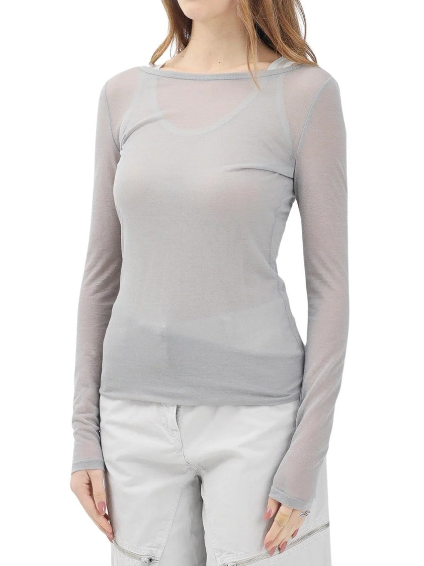 Pinko Grey Cotton Nylon Double Brushed T-Shirt