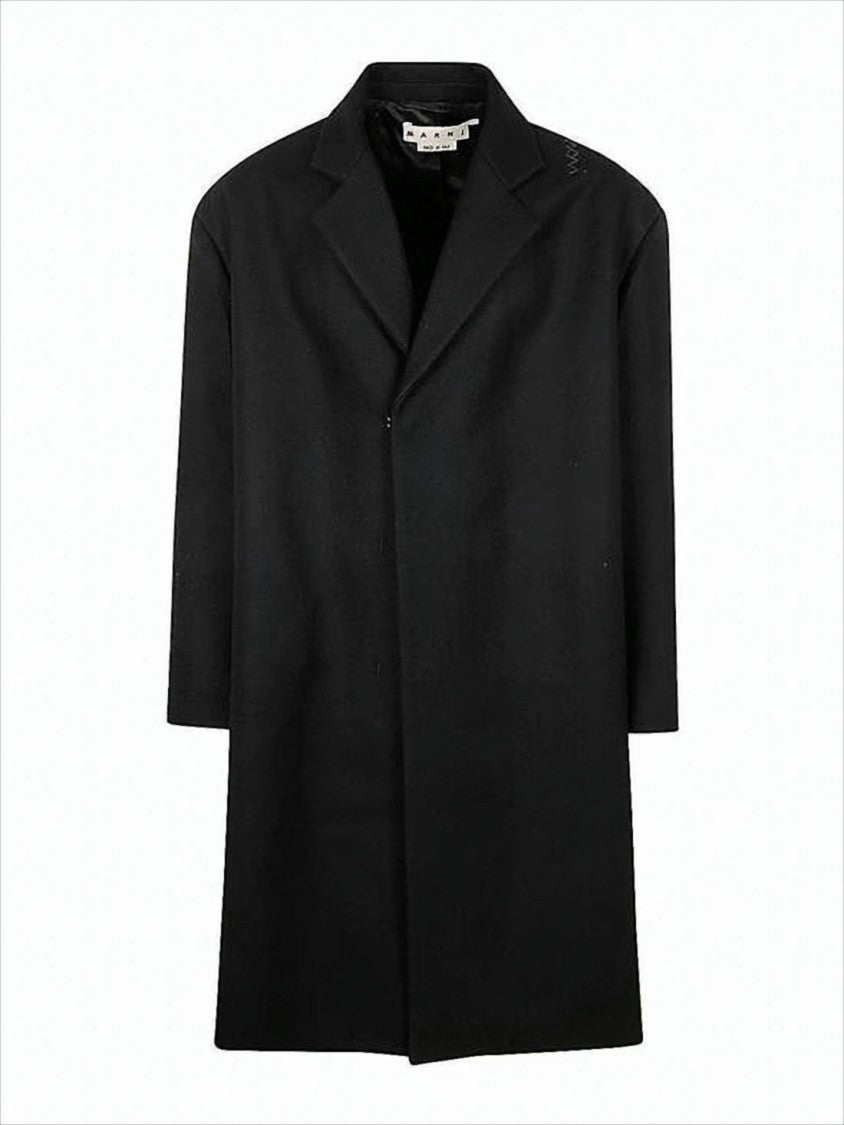 Marni Black Wool Coat With Oversized Silhouette And Design
