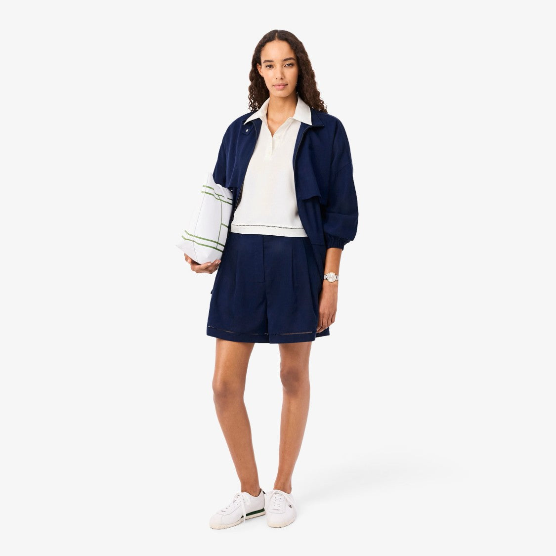 Lacoste White Cropped Short-Sleeved Polo Shirt
