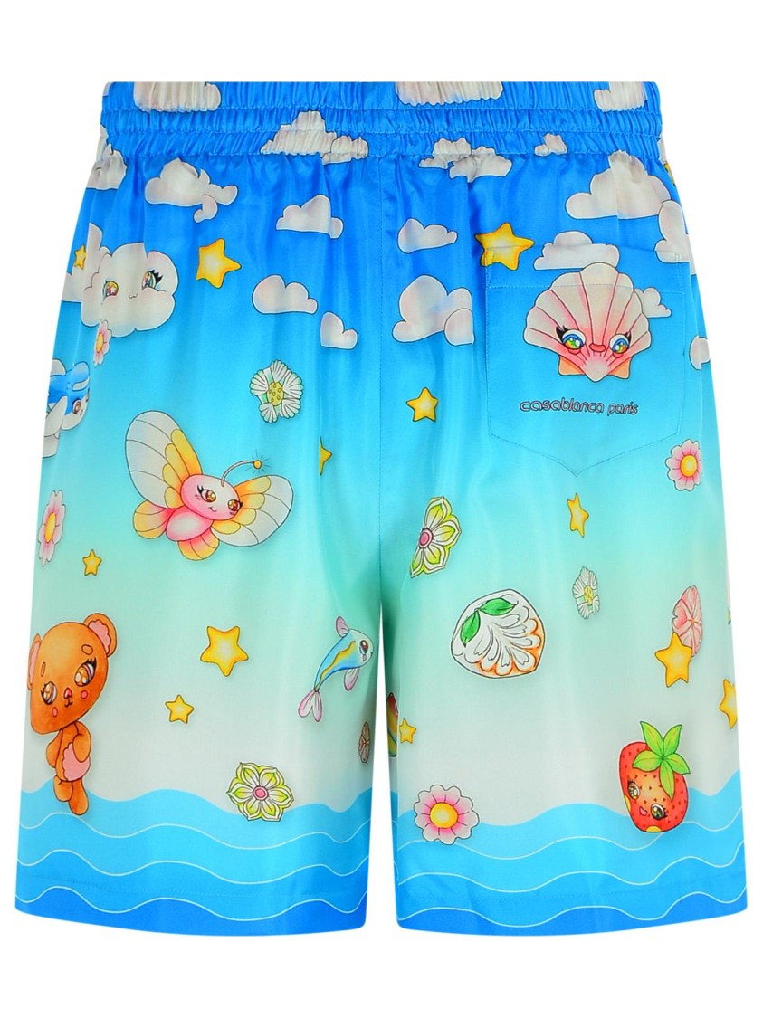 Casablanca 'Kawaii' Blue Silk Bermuda Shorts