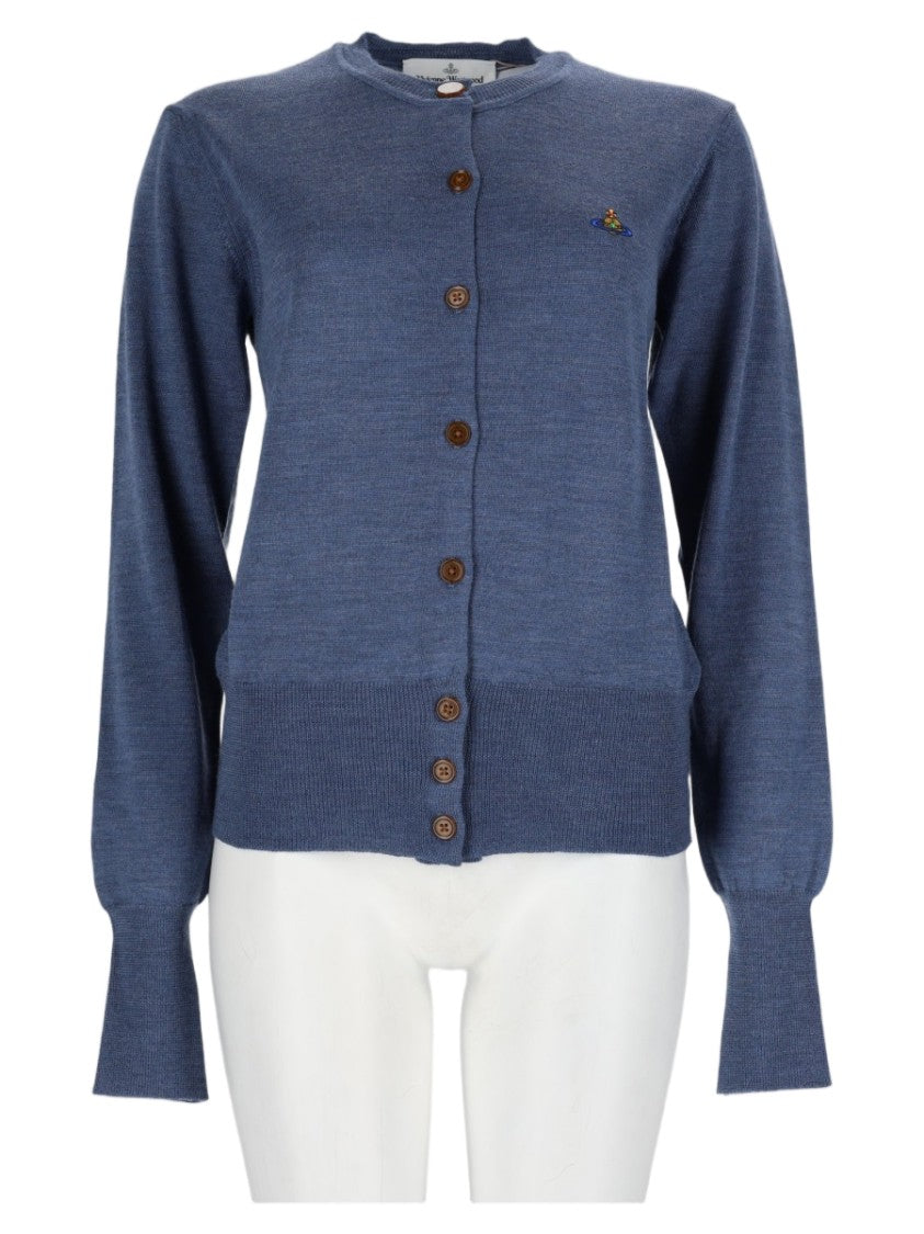 Vivienne Westwood Blue Embroidered Button-Down Wool Cardigan