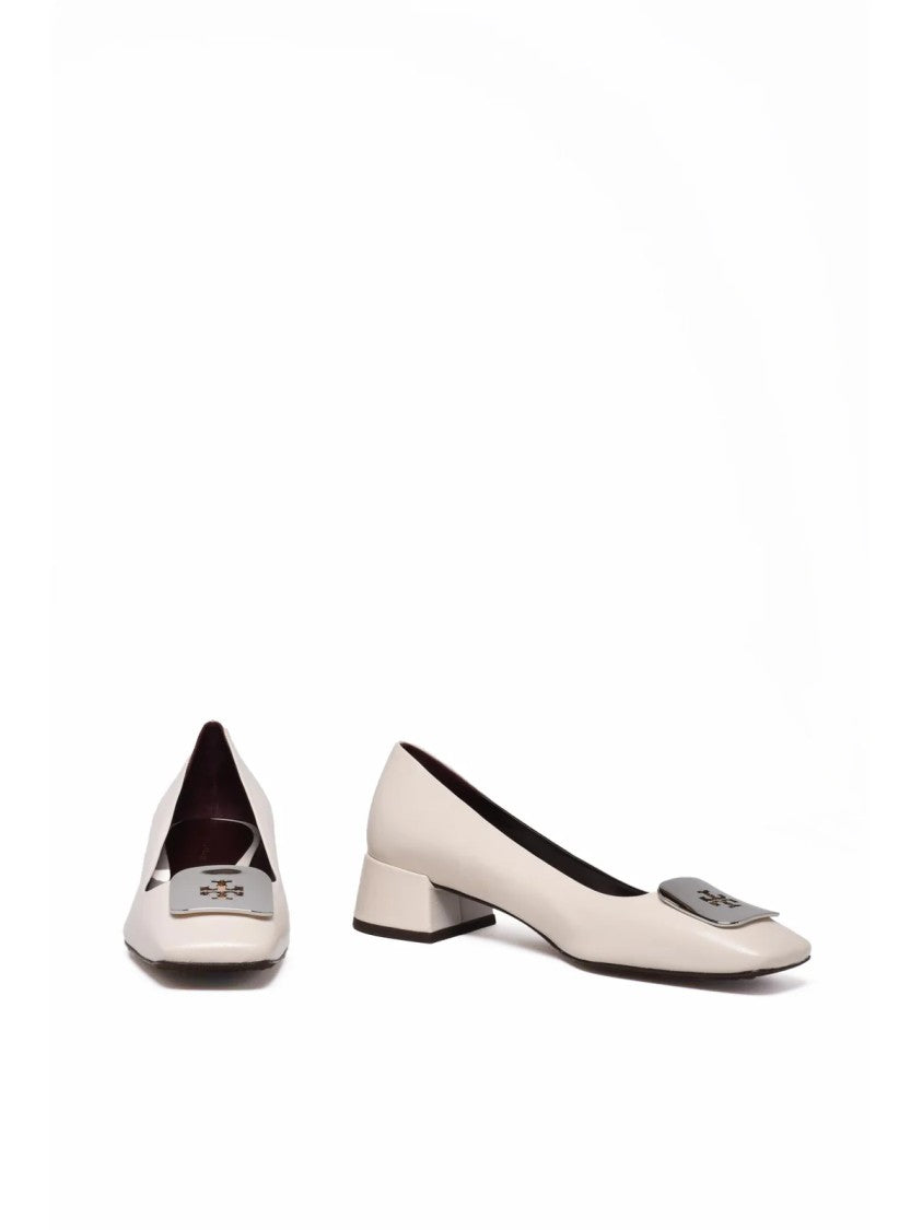 Tory Burch Cream Leather Block-Heel Pumps