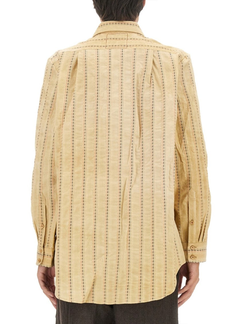 Uma Wang Oversized Striped Cotton Shirt With Contrast Stitching