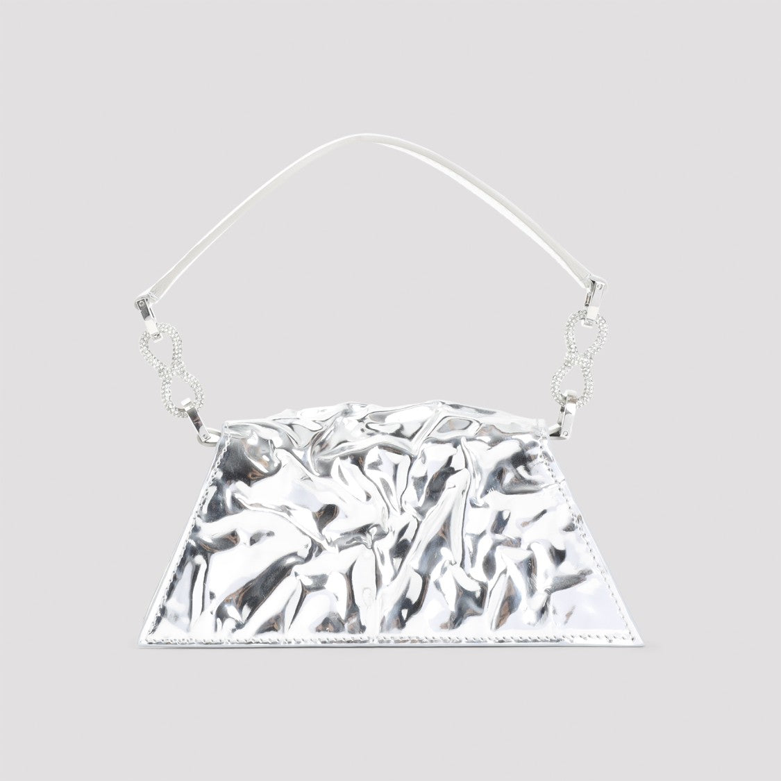 Mach & Mach Double Bow Samantha Silver Leather Shoulder Bag