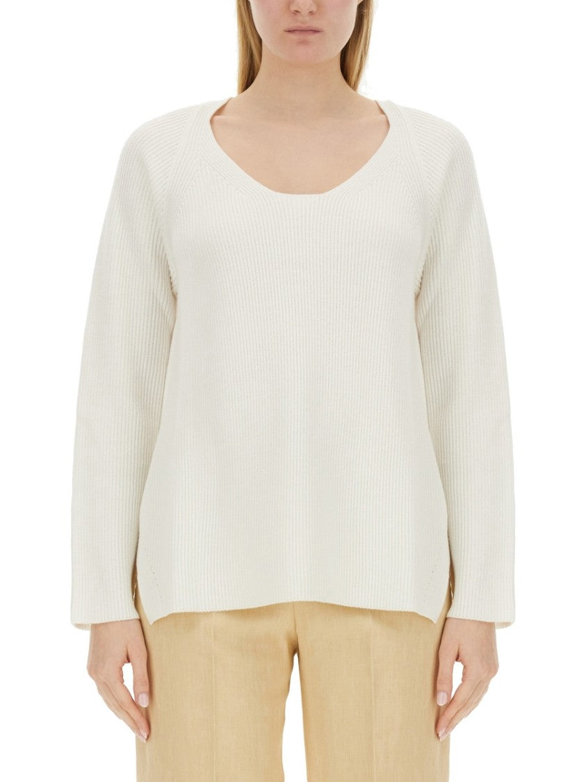 Fabiana Filippi V-Neck Sweater With Ribbed Texture And Side Slits