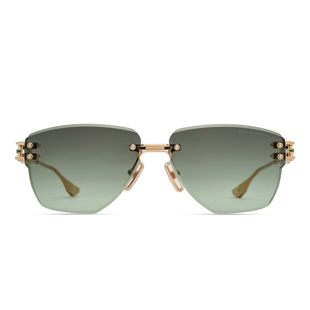 Dita Hyperlux-2000 Rimless Gradient Green Dita Sunglasses With Gold Metal Frame