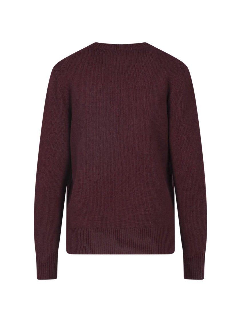 Burberry Burgundy Wool And Cashmere Knit Sweater With Intarsia Design