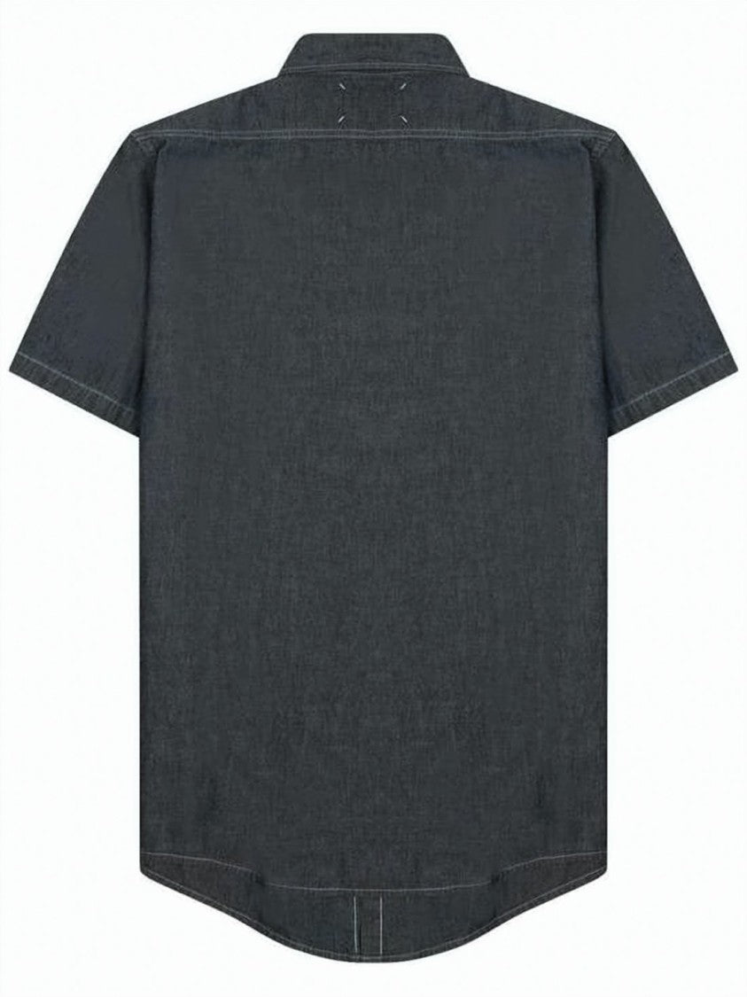 Maison Margiela Short-Sleeve Button-Down Shirt With Curved Hem And Chest Pockets