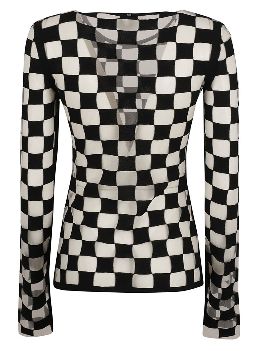 Max Mara Checkered Knit Sweater With Flared Cuffs