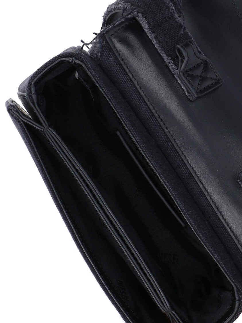Diesel Quilted Black Cotton Shoulder Bag With Fringe And Rhinestone Details