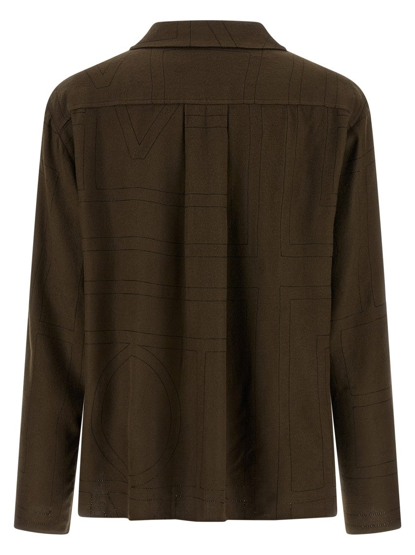 Totême Embroidered Modal Flannel Pajama Shirt With V-Neck Design