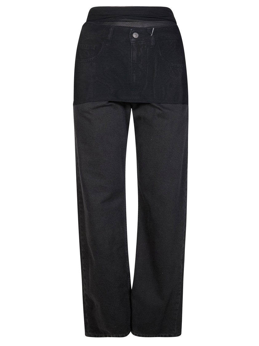Mm6 By Maison Margiela Black Layered Skirt Panel Straight Jeans