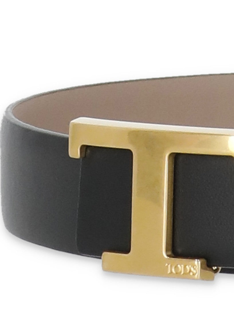 Tod's Reversible Black Leather Belt With Iconic T Logo Buckle