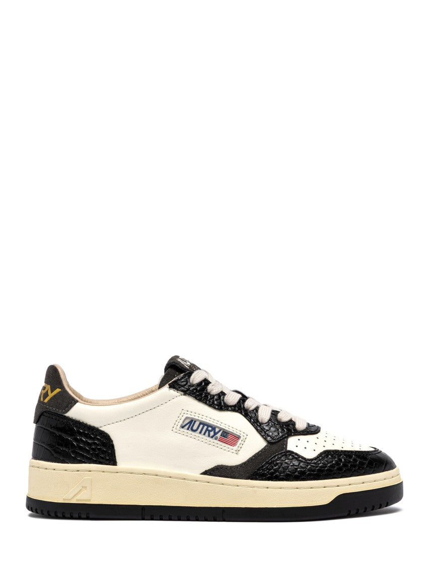 Autry Crocodile-Embossed Leather Low-Top Sneakers With Vintage Accents