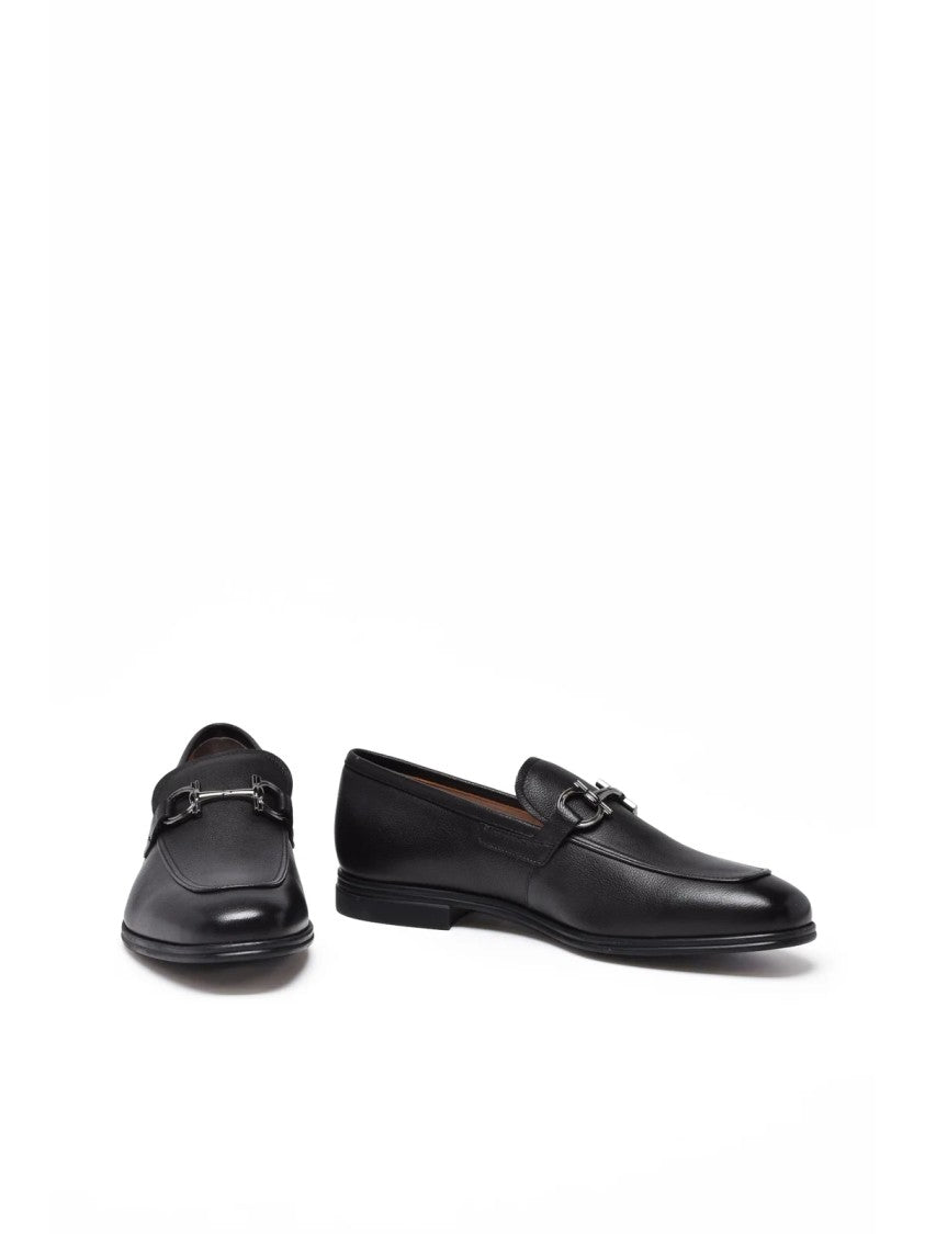 Salvatore Ferragamo Black Leather Scarlet Loafers