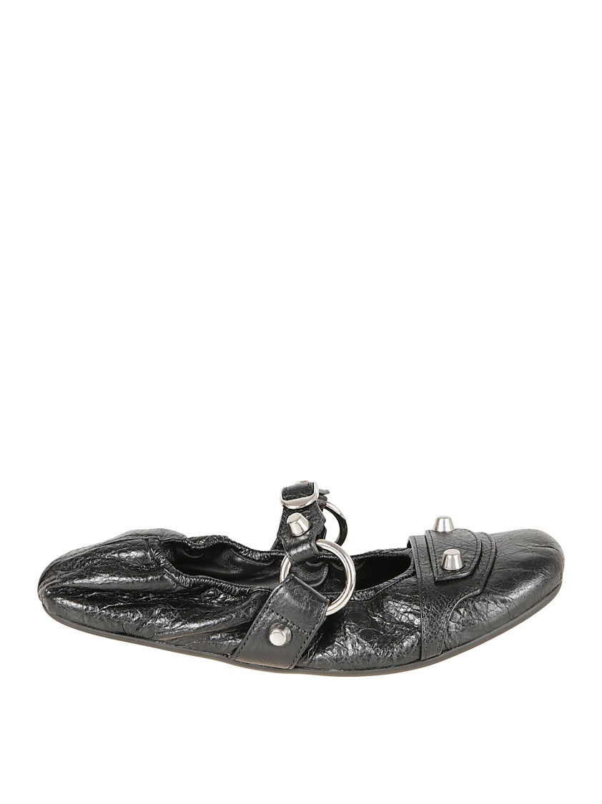 Balenciaga Textured Lambskin Ballet Flats With Silver Accents