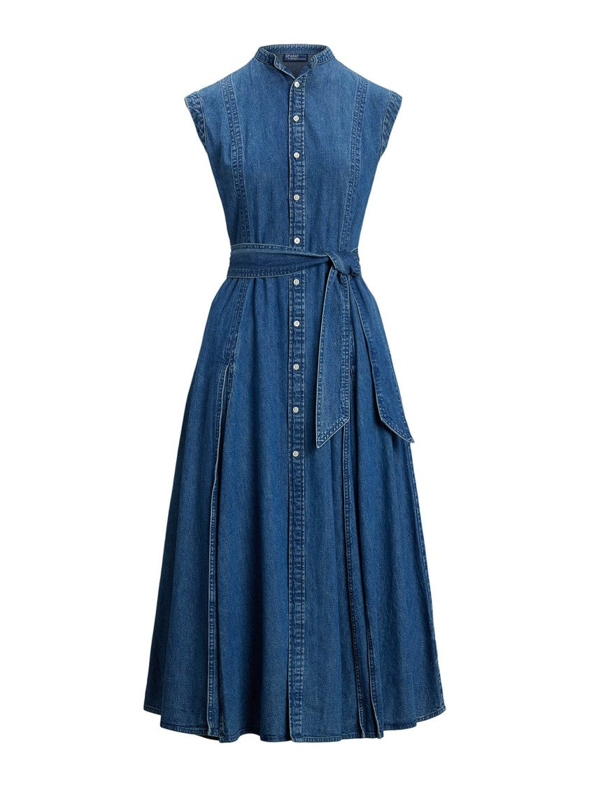 Polo Ralph Lauren A-Line Midi Shirt Dress In Indigo Cotton Denim