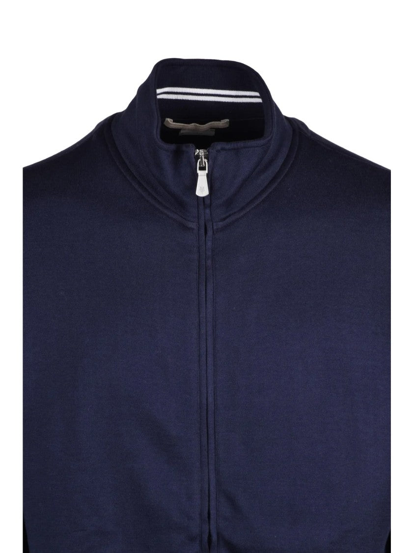Eleventy Blue Structured Zip Cotton-Blend Sweatshirt