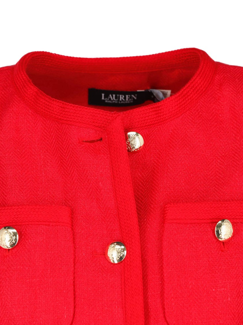 Polo Ralph Lauren Red Cropped Gold Button Structured Jacket