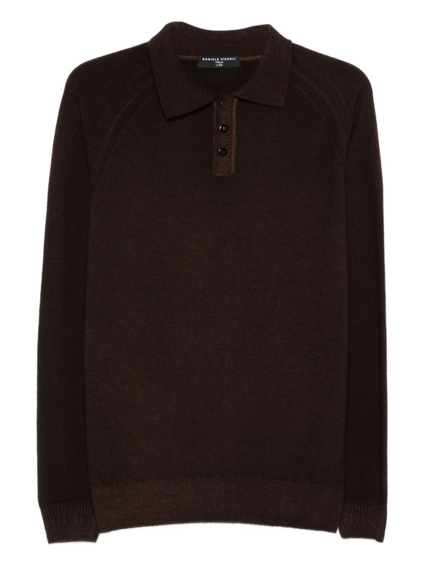 Daniele Fiesoli Brown Polo Collar Wool-Cashmere Blend Sweater