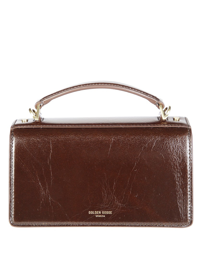 Golden Goose Structured Shiny Brown Handbag With Gold-Tone Hardware