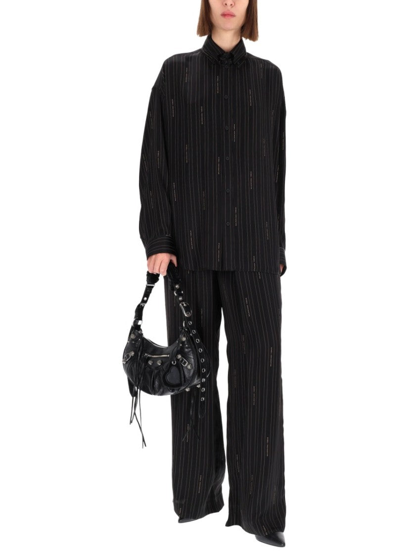 Balenciaga Wide-Leg Relaxed Pants With Subtle Pinstripe Design