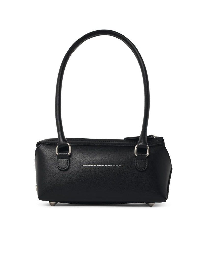 Mm6 By Maison Margiela Black Structured Leather Mini Top Bag