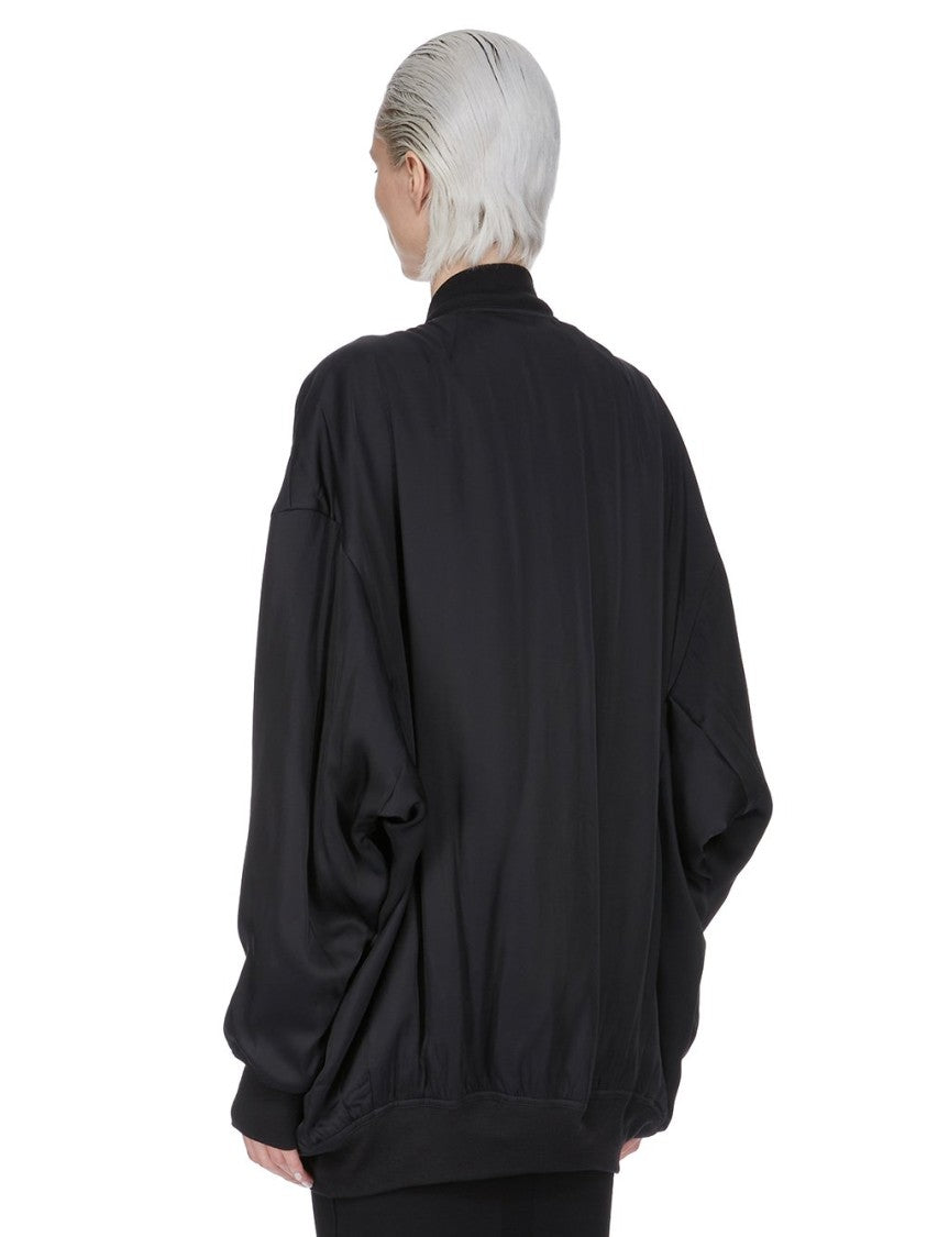 Rick Owens Oversized Black Bomber Jacket In Washed Charmeuse