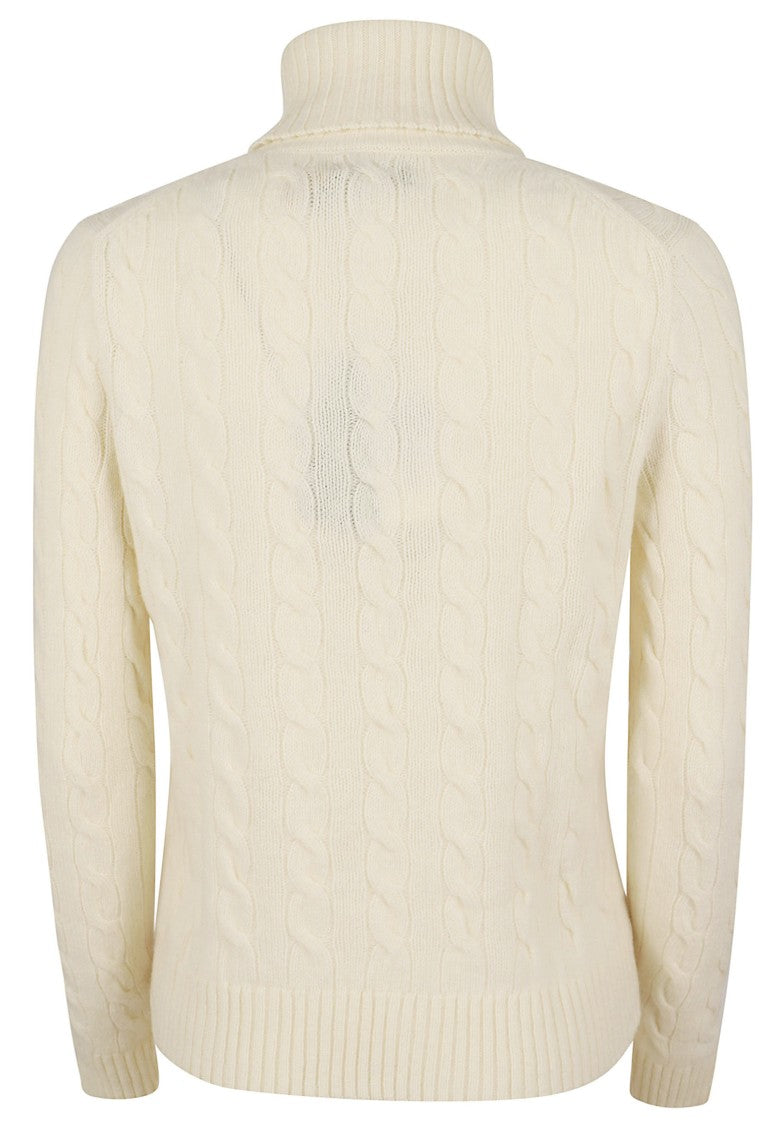 Polo Ralph Lauren Cream Wool-Blend Cable-Knit Turtleneck Sweater