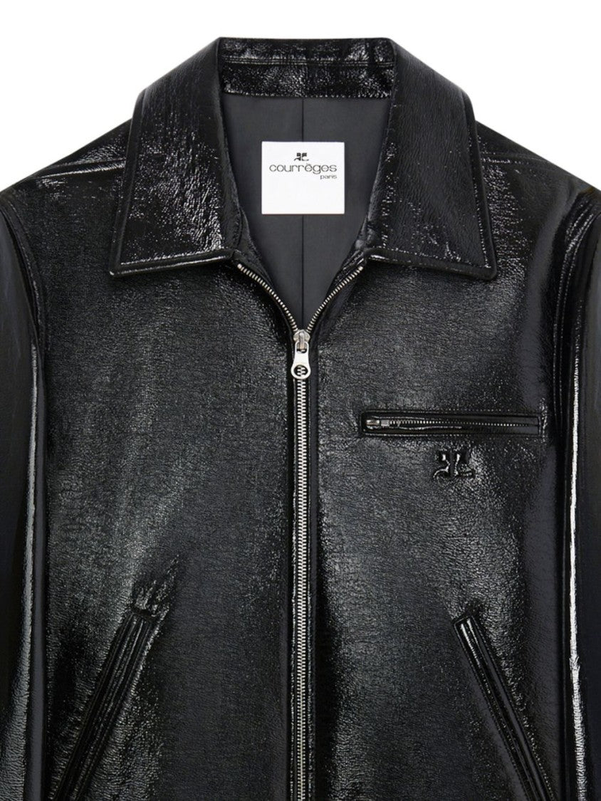 Courrèges Black Two-Way Zip Embossed Logo Jacket