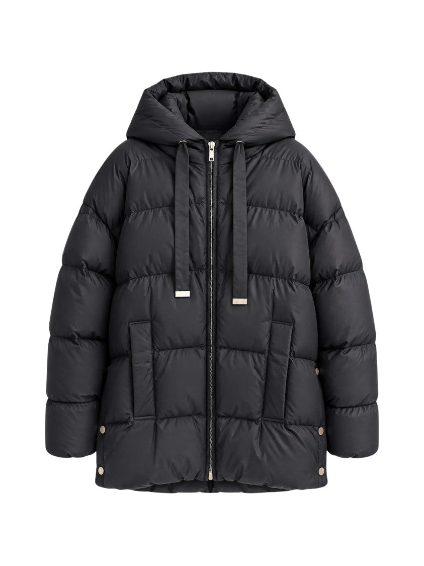 Max Mara Quilted Black Padded Jacket With Adjustable Hood And Snap Hem