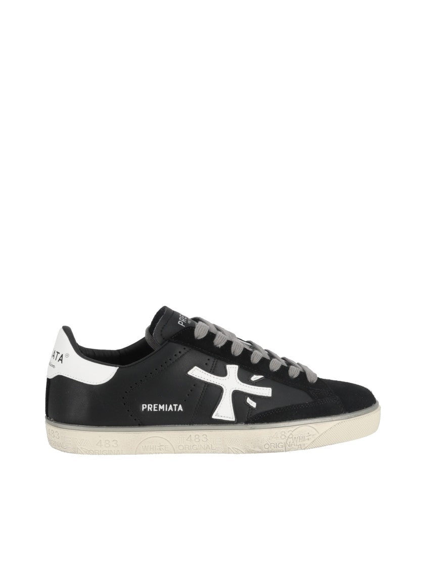 Premiata Black Steven Textured Rubber Sole Low-Top Sneakers