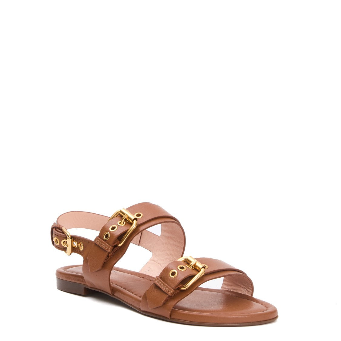 Agl Low Cuoio Sandals With Gold Buckles